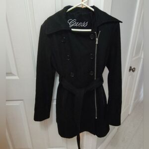 Guess winter wool blend coat like new heavy duty with lining (L) Black